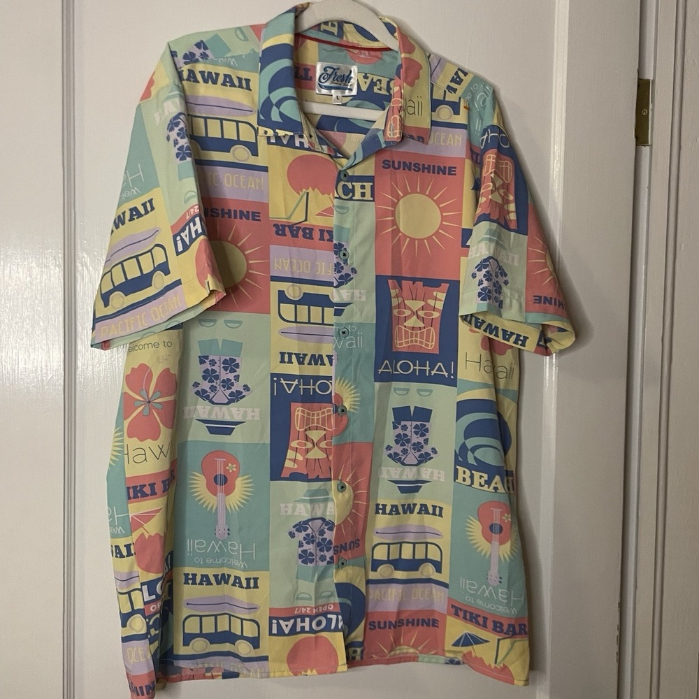 Fresh Prints of Bel‎ Air Hawaii Aloha Multicolor Button Shirt Mens Large